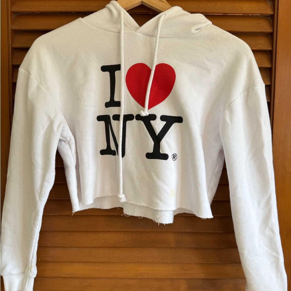 White 'I Love NY' Cropped Hoodie